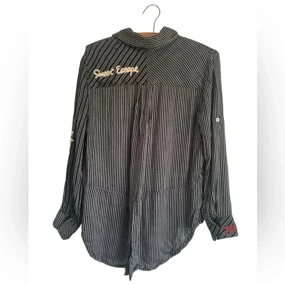 Vintage Havana Black White Striped "Take A Trip" Emboridered Button Up Shirt (S) - Picture 2 of 11